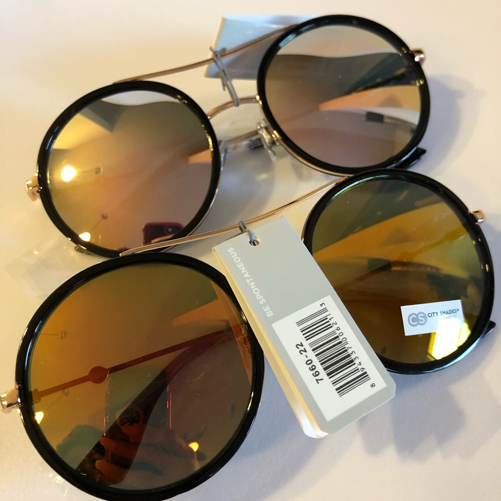 Round tortoise & black mirrored rose gold glasses
